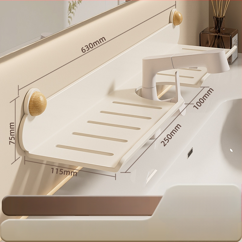 Bez vŕtania na stenu: nástenný organizér na vodovodný kohútik v kúpeľni a organizér pre drez s policou na sprchu, krémový dizajn; konštrukcia z železa; nosnosť 5-10 kg; 1 vrstva