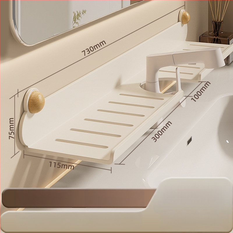 Bez vŕtania na stenu: nástenný organizér na vodovodný kohútik v kúpeľni a organizér pre drez s policou na sprchu, krémový dizajn; konštrukcia z železa; nosnosť 5-10 kg; 1 vrstva