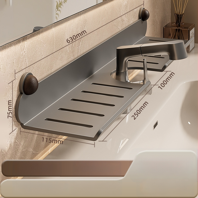 Bez vŕtania na stenu: nástenný organizér na vodovodný kohútik v kúpeľni a organizér pre drez s policou na sprchu, krémový dizajn; konštrukcia z železa; nosnosť 5-10 kg; 1 vrstva