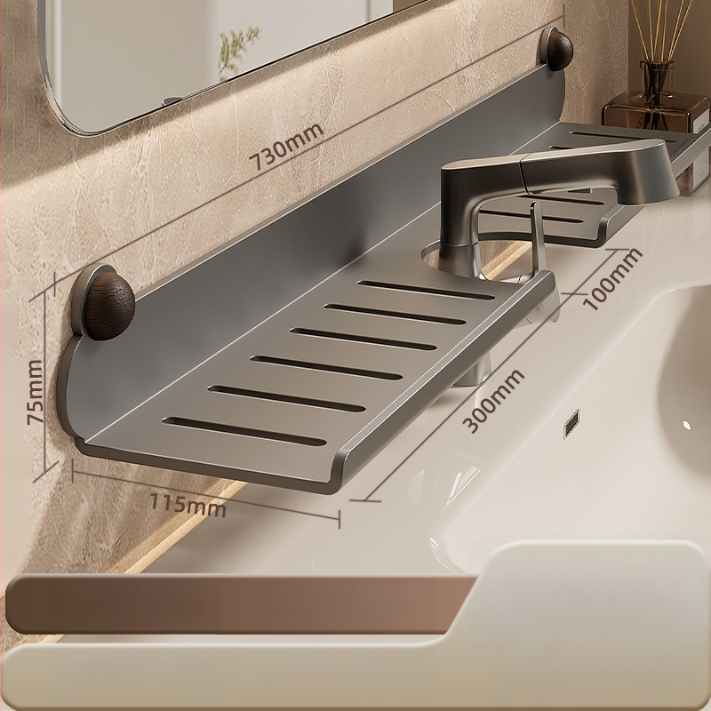 Bez vŕtania na stenu: nástenný organizér na vodovodný kohútik v kúpeľni a organizér pre drez s policou na sprchu, krémový dizajn; konštrukcia z železa; nosnosť 5-10 kg; 1 vrstva