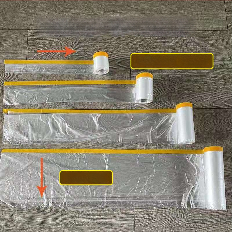 PE film proti prachu pre domáce použitie, maskovacia fólia na nábytok a steny, jednorazový dekoratívny plastový film, séria filmov proti prachu, hrúbka 0,006 mm, papierové jadro, lepidlo na báze horúceho tavenia