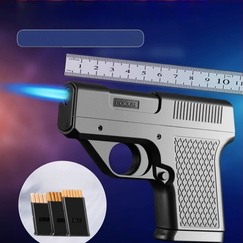 Pištoľovitý vetruodolný obal na cigarety s plastovým telom a zapaľovačom na bután, minimalistický dizajn (200 kusov)