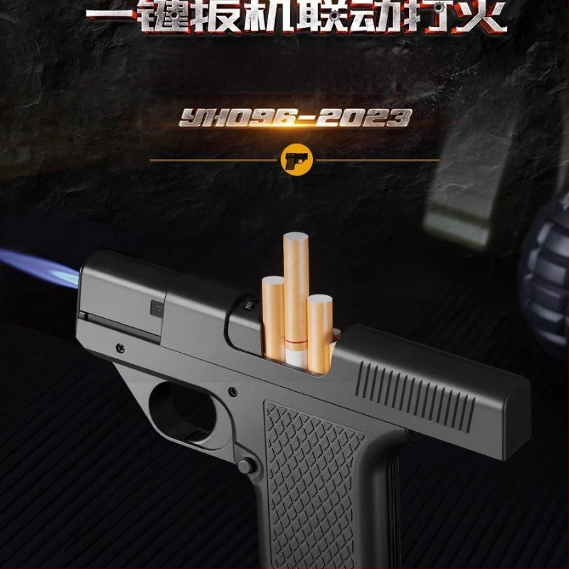 Pištoľovitý vetruodolný obal na cigarety s plastovým telom a zapaľovačom na bután, minimalistický dizajn (200 kusov)