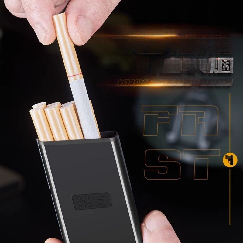 Pištoľovitý vetruodolný obal na cigarety s plastovým telom a zapaľovačom na bután, minimalistický dizajn (200 kusov)