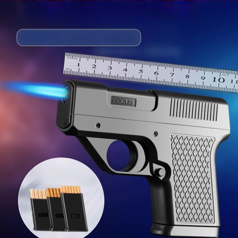 Pištoľovitý vetruodolný obal na cigarety s plastovým telom a zapaľovačom na bután, minimalistický dizajn (200 kusov)