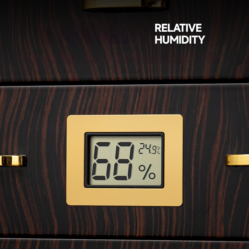 HANNICOOK skriňa na cigarety, z dreva cedru, tri úrovne, priehľadné okienko a vysoký lesklý povrch