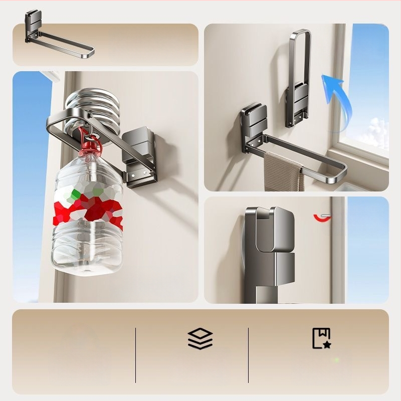 Kovový držiak na uteráky do kúpeľne, skladací, s prísavkou, na stenu, značky Qinjiu