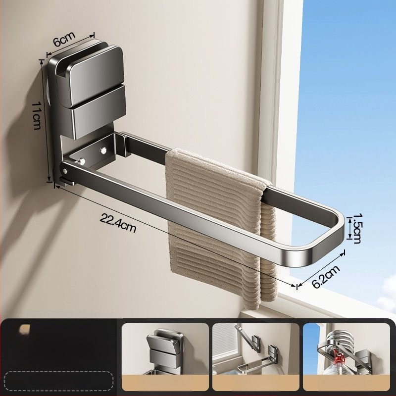 Kovový držiak na uteráky do kúpeľne, skladací, s prísavkou, na stenu, značky Qinjiu