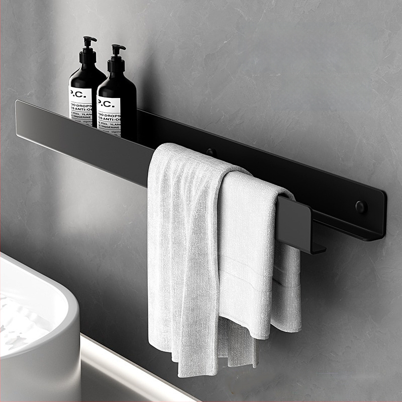 Kúpeľňový nástenný regál s integrovaným zrkadlom a vešiakom na uteráky, hliníková zliatina, povrchová úprava postrekovaním, nosnosť 15 kg, jednoposchodový dizajn, montáž bez vŕtania