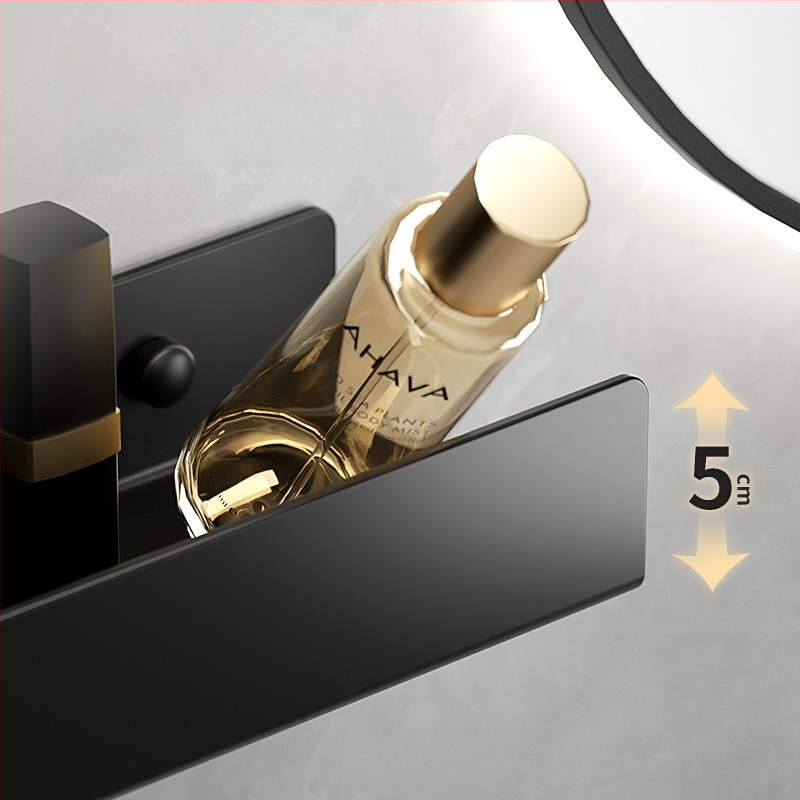 Kúpeľňový nástenný regál s integrovaným zrkadlom a vešiakom na uteráky, hliníková zliatina, povrchová úprava postrekovaním, nosnosť 15 kg, jednoposchodový dizajn, montáž bez vŕtania