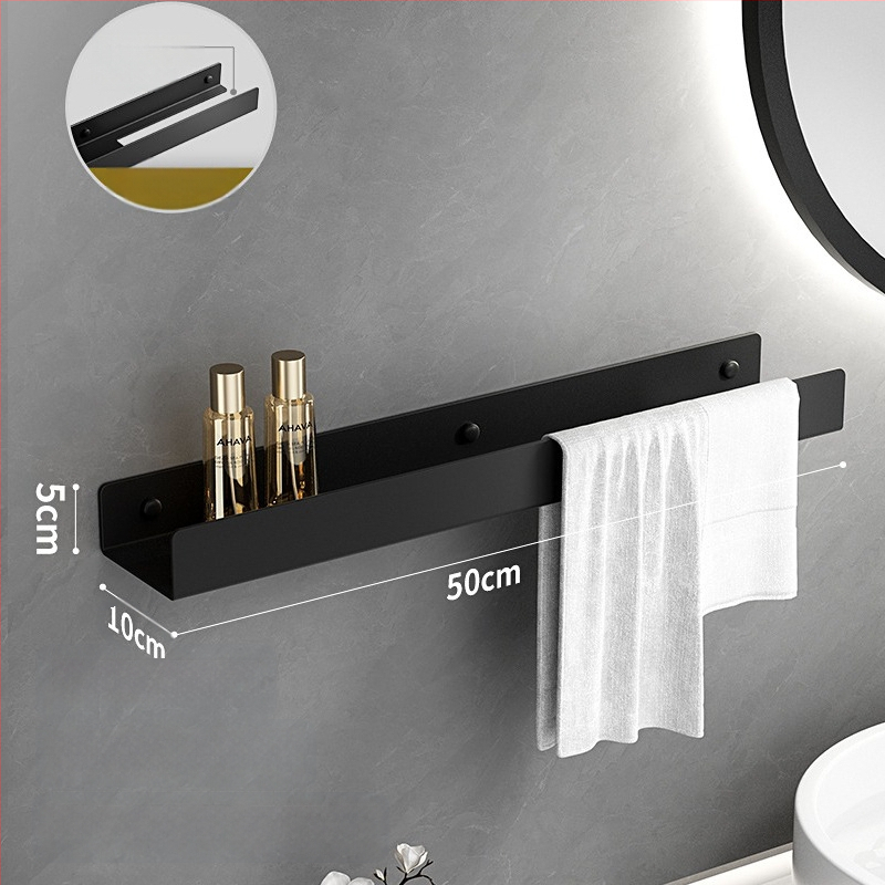 Kúpeľňový nástenný regál s integrovaným zrkadlom a vešiakom na uteráky, hliníková zliatina, povrchová úprava postrekovaním, nosnosť 15 kg, jednoposchodový dizajn, montáž bez vŕtania