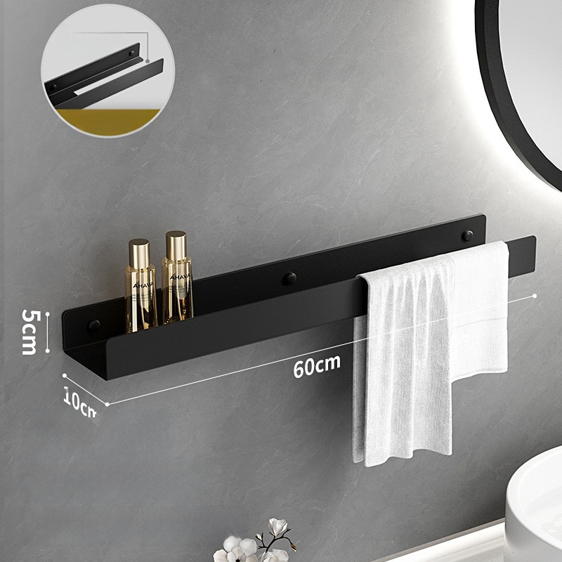 Kúpeľňový nástenný regál s integrovaným zrkadlom a vešiakom na uteráky, hliníková zliatina, povrchová úprava postrekovaním, nosnosť 15 kg, jednoposchodový dizajn, montáž bez vŕtania