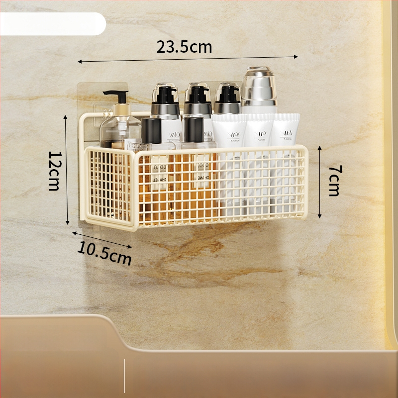 Nástenný regál na skladovanie s visiacim košíkom, bez vŕtania, 1 úroveň, povrchová úprava pečená farba, moderný minimalistický štýl