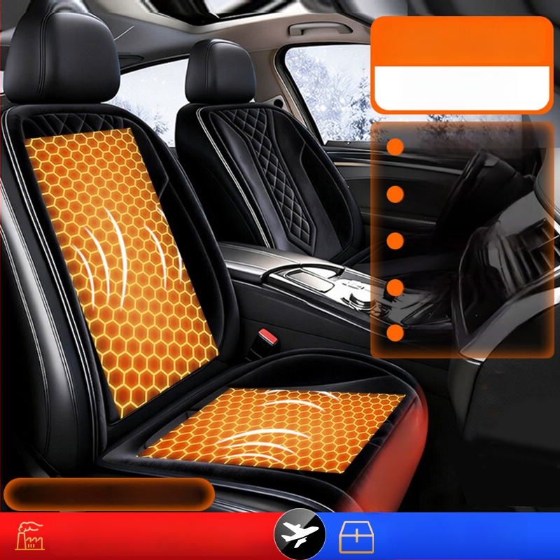 Grafénová vykurovacia podložka na sedadlo auta, zima, 12V/24V, univerzálne, povrch fleecu, výplň z velúru