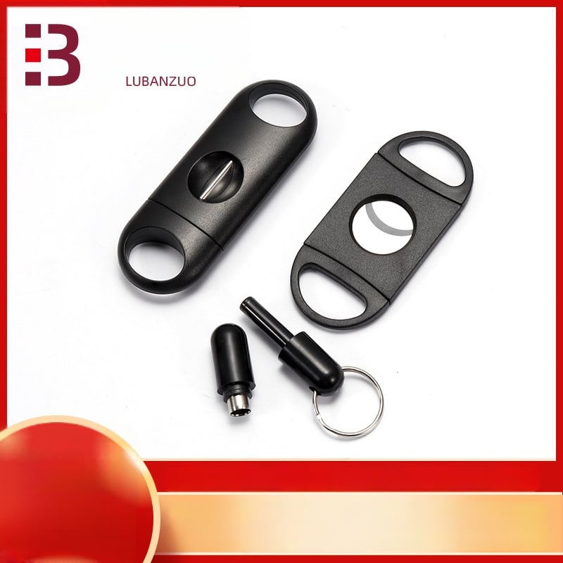 Kolm-osaline sigari tööriistade komplekt: sigari nõel, V-kujuline lõikur, topelt-lõikur; roostevaba terasest, viimistletud pind; bränd Luban, päritolu Yangjiang