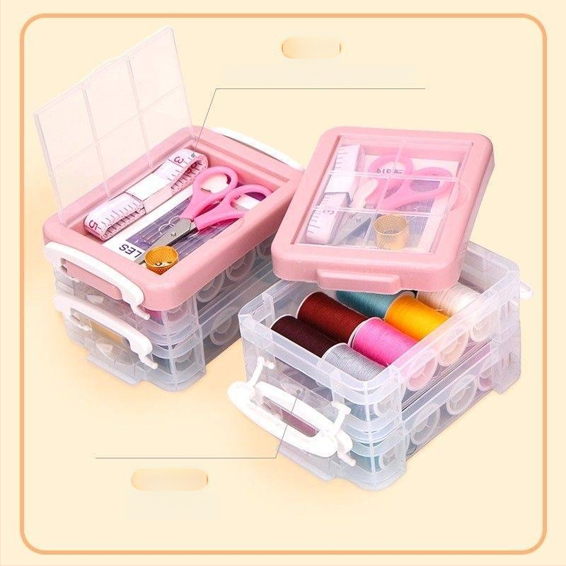 30-osaline õmblustarvikute komplekt kaasaskantavas kolmekorruselises hoiukastis