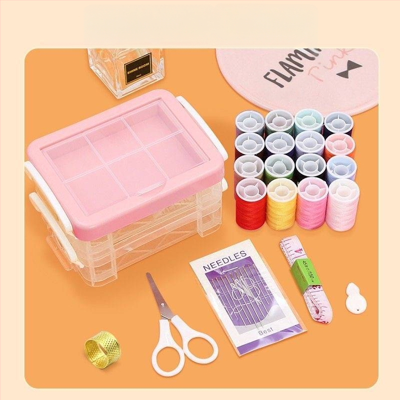 30-osaline õmblustarvikute komplekt kaasaskantavas kolmekorruselises hoiukastis