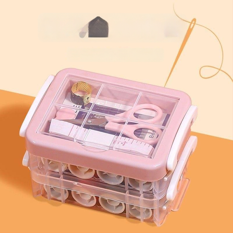 30-osaline õmblustarvikute komplekt kaasaskantavas kolmekorruselises hoiukastis