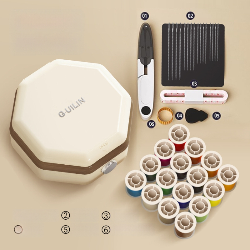 Prenosná vrecková súprava na šitie s plastovým puzdrom, 60 kusov, jednoduchý dizajn