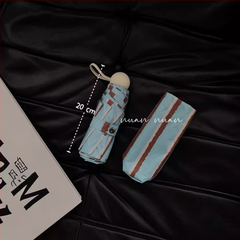 Dlhá rúčka dáždnika, vintage prúžkovaný dizajn, dámsky na slnko i dažď, kompaktný, automatické otvorenie, 190T látka, UPF>50