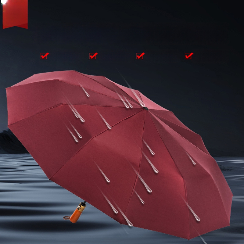 Skladaný dáždnik s drevenou rukoväťou, 24 výstuží, automatické otvorenie a zatvorenie, možnosť potlače loga, UV ochrana UPF50+