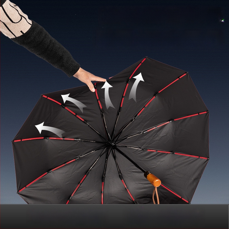 Skladaný dáždnik s drevenou rukoväťou, 24 výstuží, automatické otvorenie a zatvorenie, možnosť potlače loga, UV ochrana UPF50+