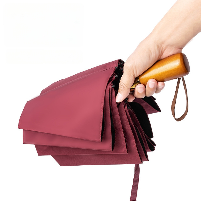 Skladaný dáždnik s drevenou rukoväťou, 24 výstuží, automatické otvorenie a zatvorenie, možnosť potlače loga, UV ochrana UPF50+