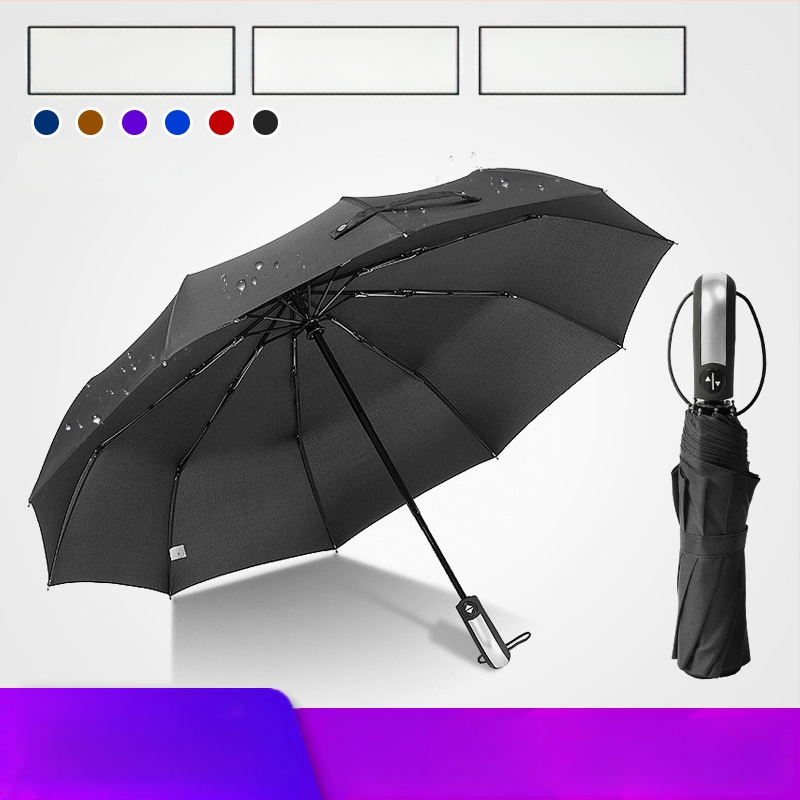 Automatický 10-rebrový skladací dáždnik, trojoddielový, vetru odolný, s reklamnou logom