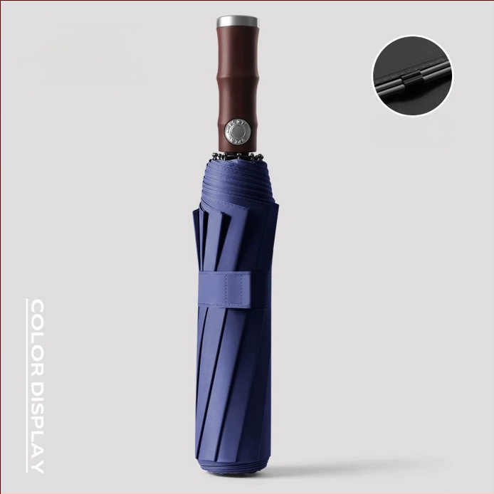 Automatický skladací dážďnik s 10-rebrovým vláknovým rámom, 190T látka, UPF50+ ochrana, tlač loga