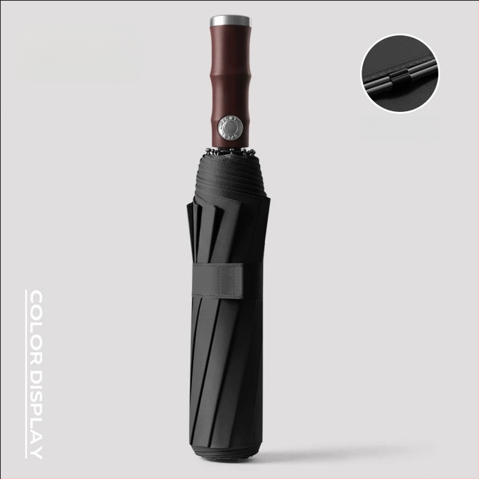 Automatický skladací dážďnik s 10-rebrovým vláknovým rámom, 190T látka, UPF50+ ochrana, tlač loga