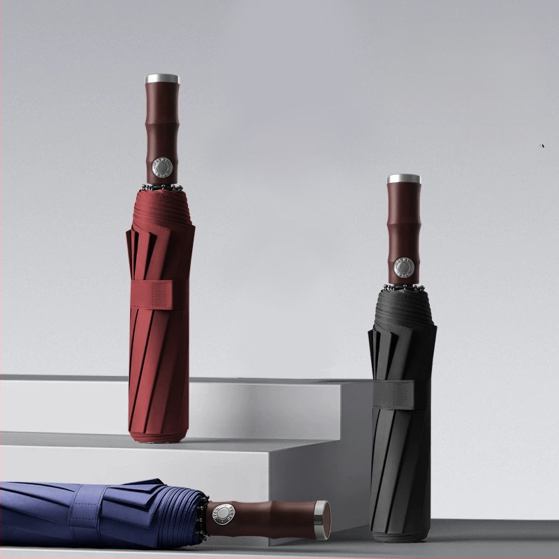 Automatický skladací dážďnik s 10-rebrovým vláknovým rámom, 190T látka, UPF50+ ochrana, tlač loga