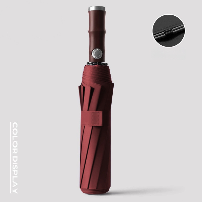 Automatický skladací dážďnik s 10-rebrovým vláknovým rámom, 190T látka, UPF50+ ochrana, tlač loga