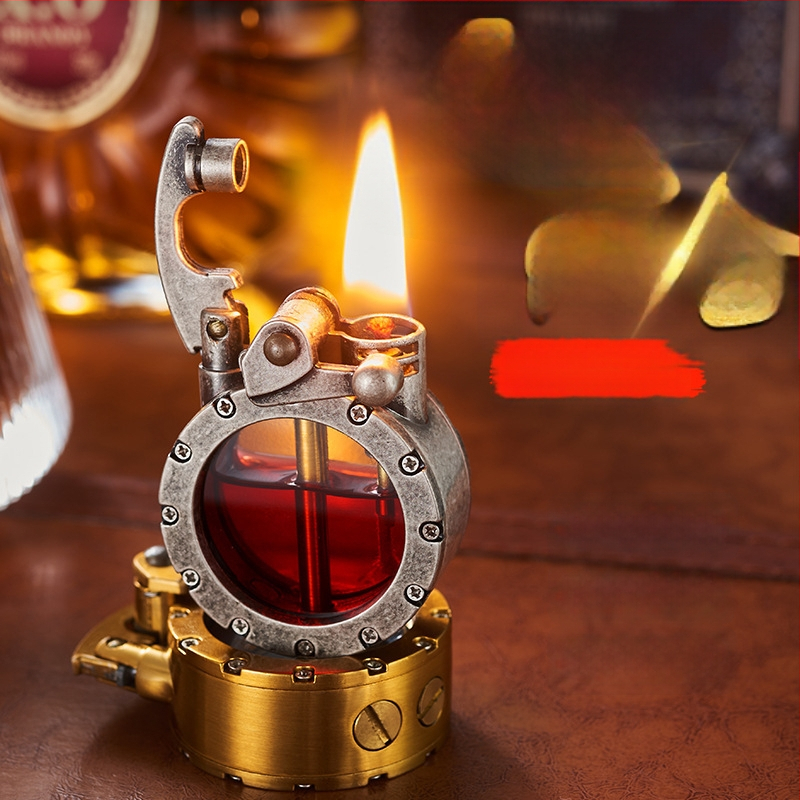 Kovový kerosénový zapaľovač s retro dizajnom rocker ramena, vetruodolný, s logom, zbierateľný