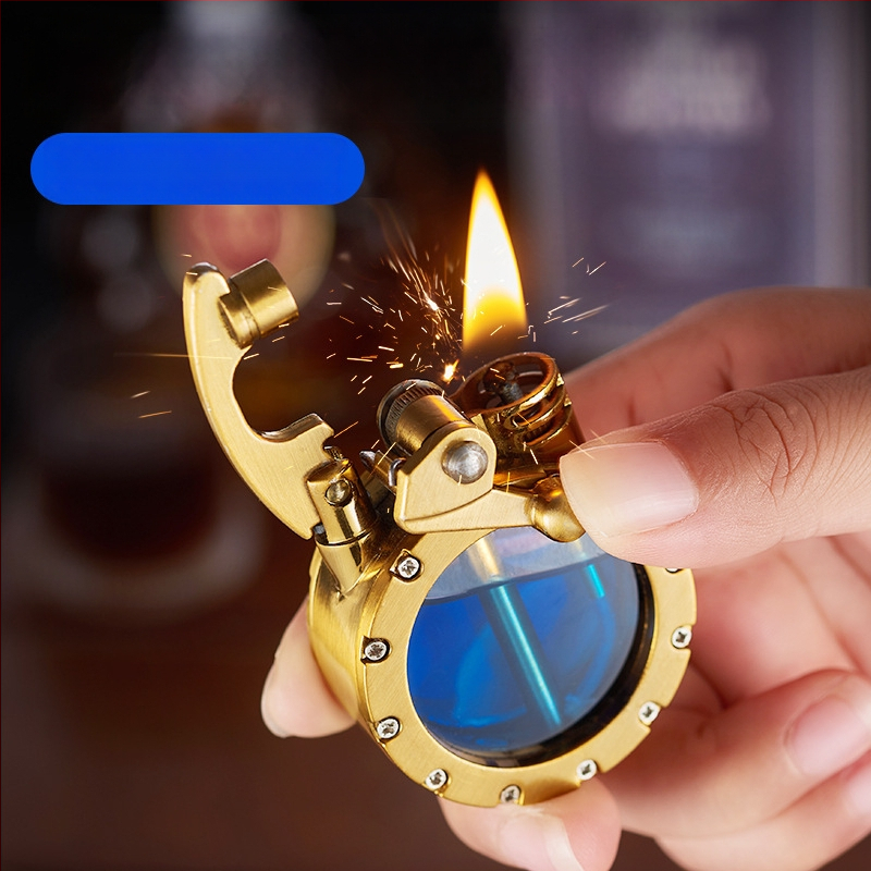 Kovový kerosénový zapaľovač s retro dizajnom rocker ramena, vetruodolný, s logom, zbierateľný