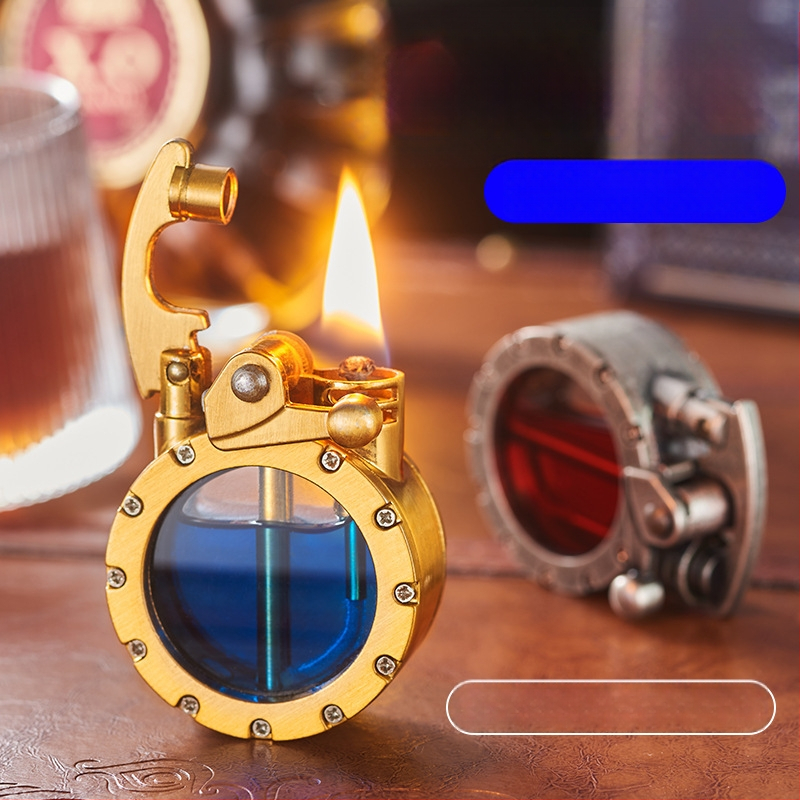 Kovový kerosénový zapaľovač s retro dizajnom rocker ramena, vetruodolný, s logom, zbierateľný