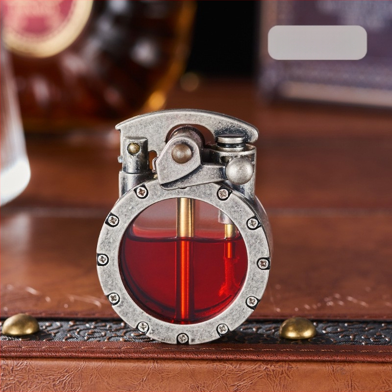 Kovový kerosénový zapaľovač s retro dizajnom rocker ramena, vetruodolný, s logom, zbierateľný