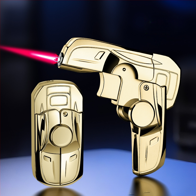 Butánový zapaľovač, odolný voči vetru, skladací gyroskopický dizajn, plastové telo, opakovane plniteľný