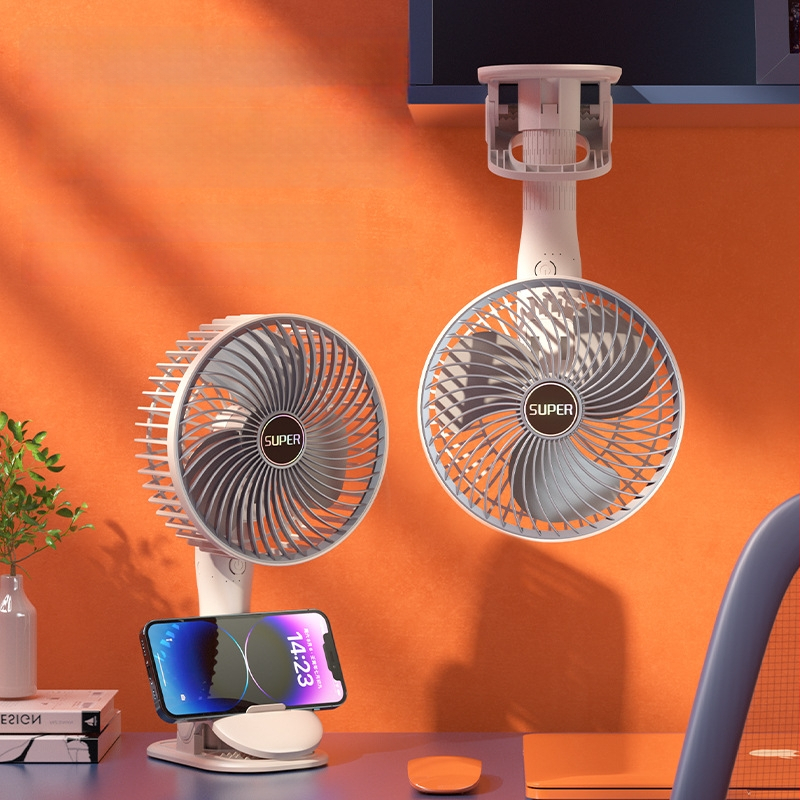 Klip USB ventilaator sisseehitatud akuga (300–500 mAh), 3 labad, brushless motor, 3 kiirust, kaasaskantav lau/seina ventilaator
