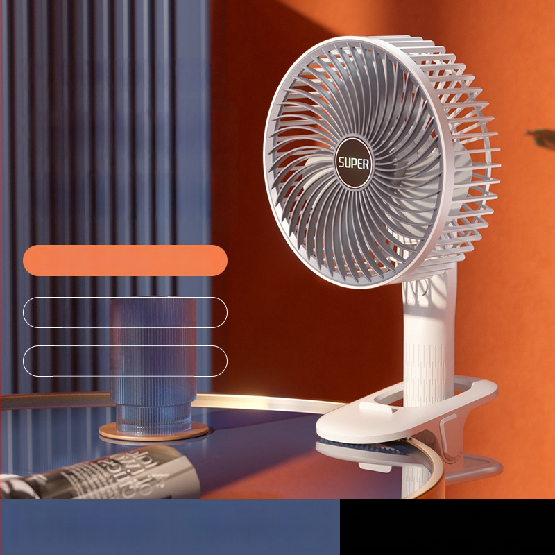 Klip USB ventilaator sisseehitatud akuga (300–500 mAh), 3 labad, brushless motor, 3 kiirust, kaasaskantav lau/seina ventilaator