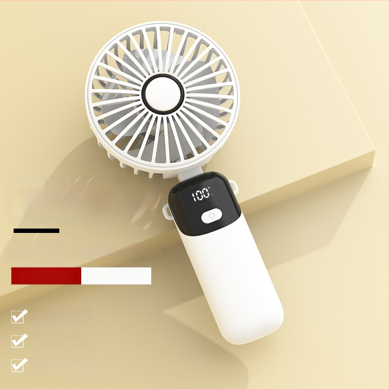 Käeshoitav kokkuvolditav mini ventilaator USB-ga, vaikne mootor, 4 labad, sisseehitatud LiPo aku 300–500 mAh, 6 kiirust