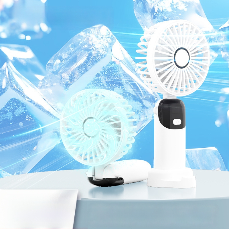 Käeshoitav kokkuvolditav mini ventilaator USB-ga, vaikne mootor, 4 labad, sisseehitatud LiPo aku 300–500 mAh, 6 kiirust