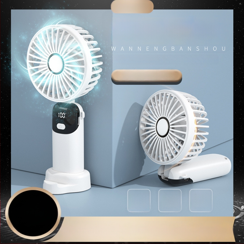 Käeshoitav kokkuvolditav mini ventilaator USB-ga, vaikne mootor, 4 labad, sisseehitatud LiPo aku 300–500 mAh, 6 kiirust