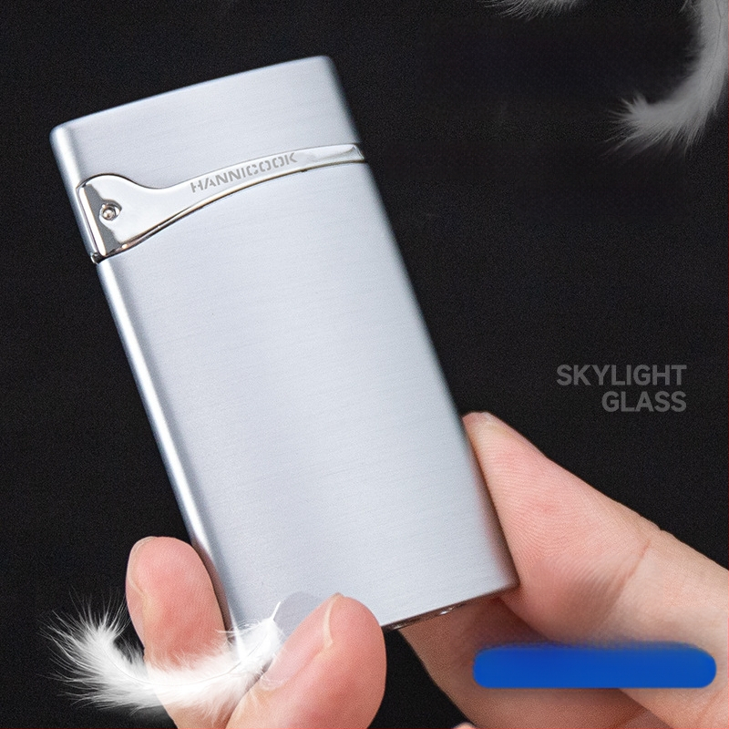 Vetruodolný zapalovač zo zliatiny zinku, ultra tenký, priamy plameň, bután, darčekové balenie.