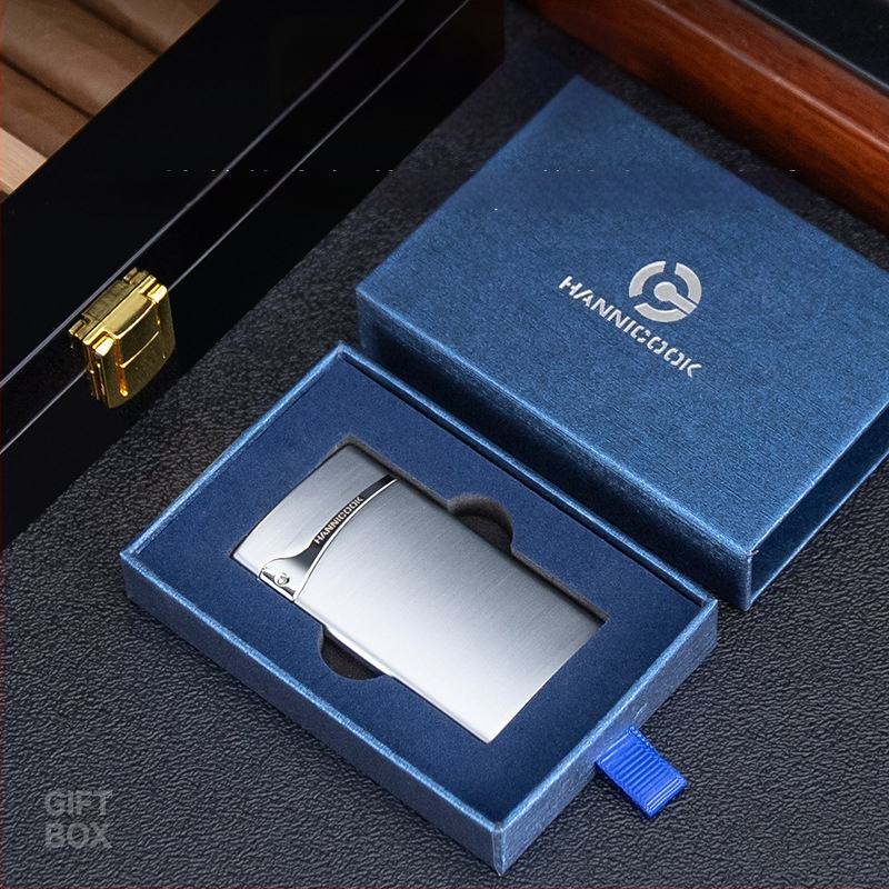 Vetruodolný zapalovač zo zliatiny zinku, ultra tenký, priamy plameň, bután, darčekové balenie.