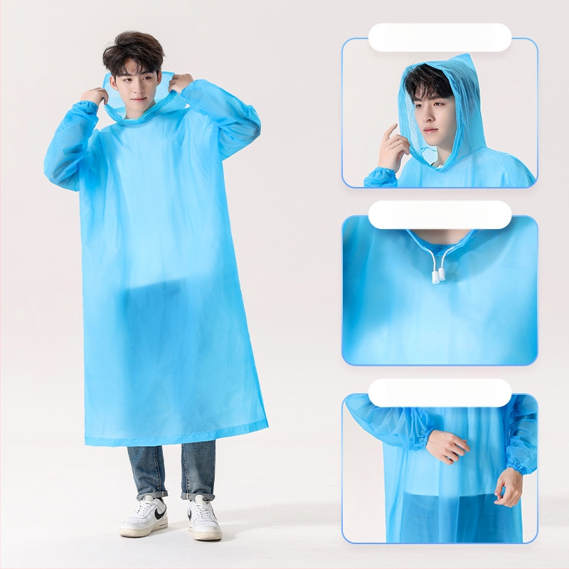 Kapucňový plný plášť do dažďa z EVA, zosilnený, pre dospelých, opakovane použiteľný, s PU vodotesnou vrstvou