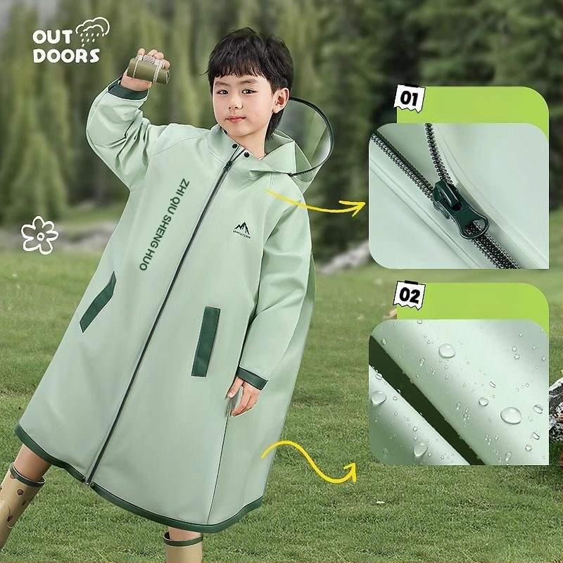 Detský dažďový pončo do školy — EVA látka, hrubý, klasický štýl