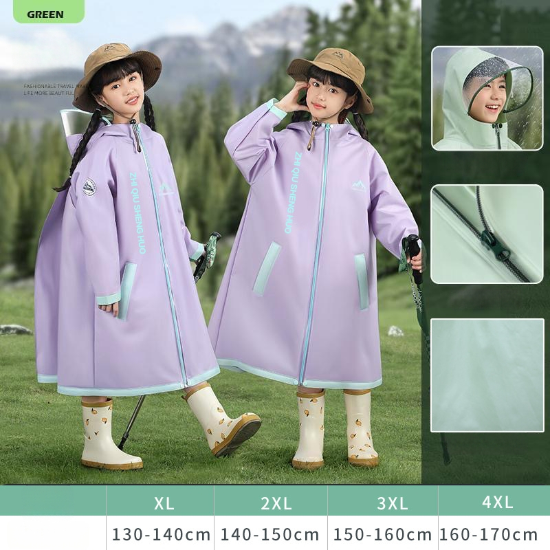 Detský dažďový pončo do školy — EVA látka, hrubý, klasický štýl