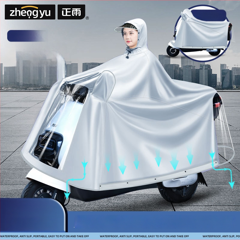 Celotelesný dažďový plášť pre motorku/elektrický skúter, Oxford látka, PVC vodotesný vrstva, hrubý štýl, 22 denier, Model ZY-5029