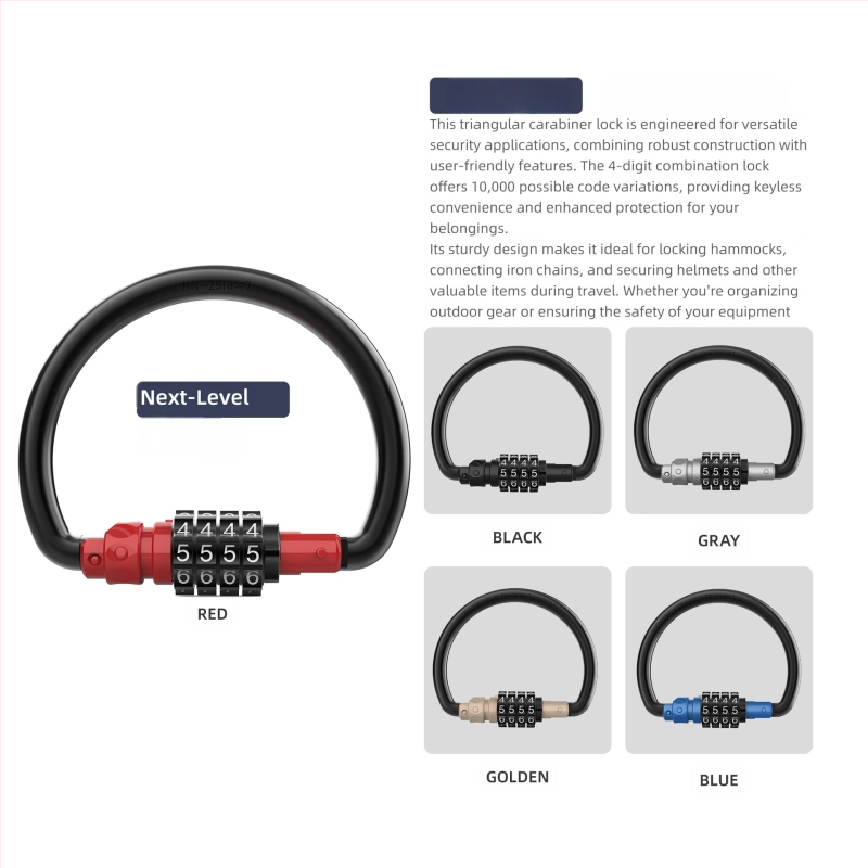 Mechanický zámok s kódom pre košík na prilbu bicykla – séria 10, materiál: železo/zinkový kov/ABS, hrúbka zámovej tyčky 10 mm, vzdialenosť tyčí 75 mm