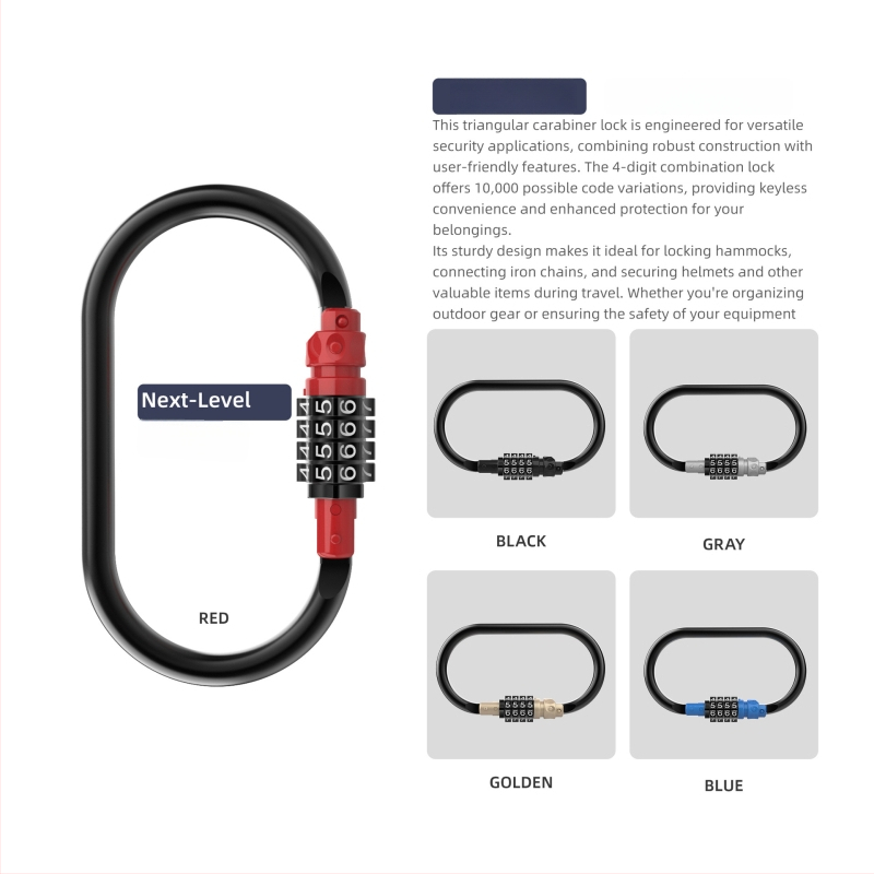 Mechanický zámok s kódom pre košík na prilbu bicykla – séria 10, materiál: železo/zinkový kov/ABS, hrúbka zámovej tyčky 10 mm, vzdialenosť tyčí 75 mm